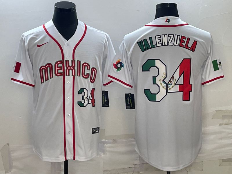 Men 2023 World Cub Mexico 34 Valenzuela White Nike MLB Jersey7